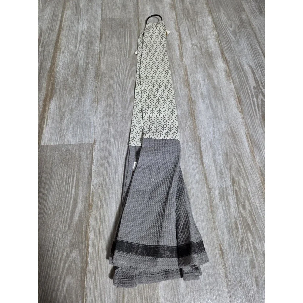 NWT Kitchen Boa Eat Drink Neck Kitchen Towel Gray Cotton Waffle Demdaco